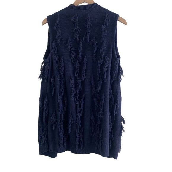 Lou & Grey XS Extra Small Navy Blue Fringe Sweater Vest Knit Open Front - Picture 5 of 8